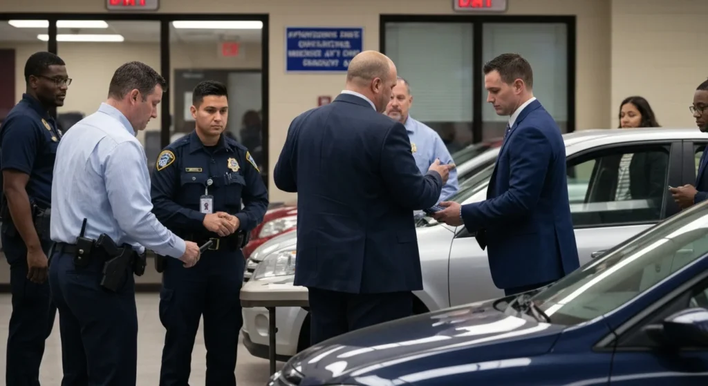 Agentes de ICE arrestando a un inmigrante en el DMV