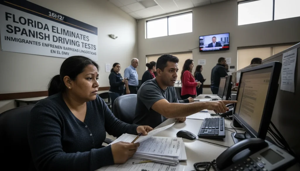 Inmigrantes esperando en el DMV de Florida para examen de conducir