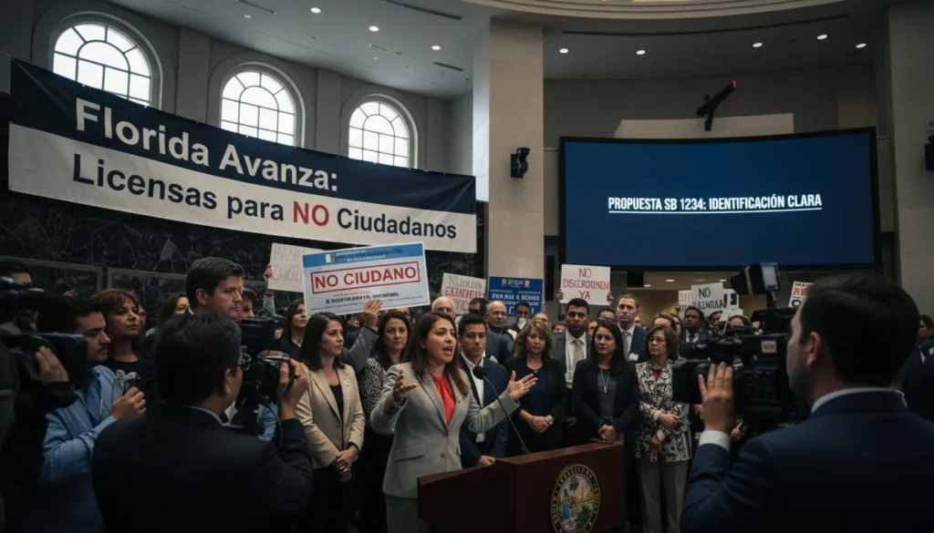 Licencia de conducir de Florida y banderas de Estados Unidos